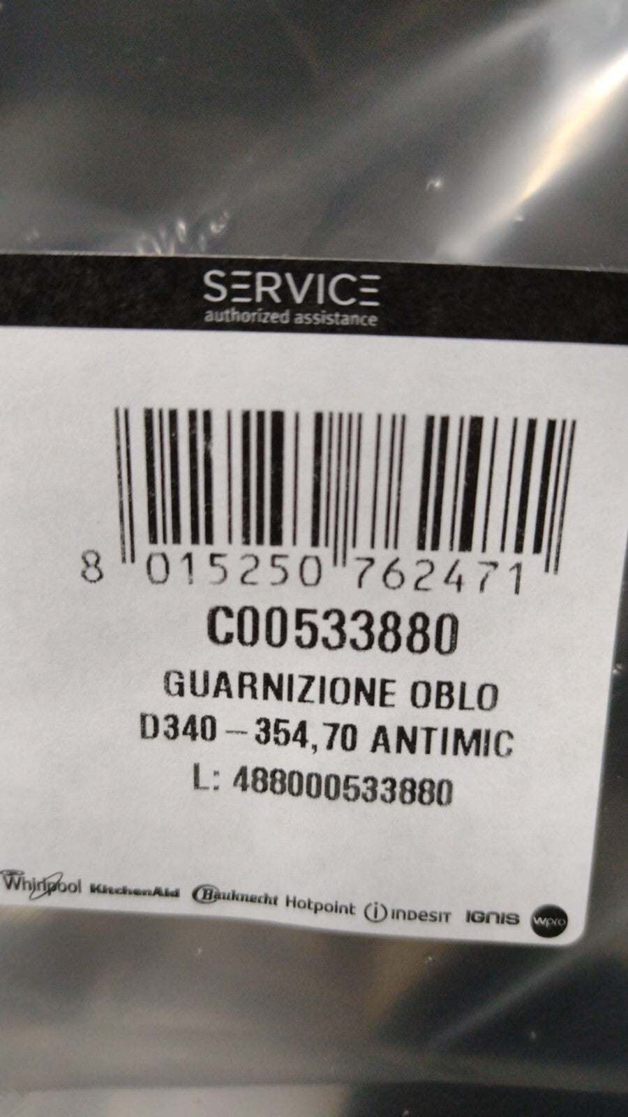 SOFFIETTO OBLO' GUARNIZIONE LAVATRICE ARISTON C00533880