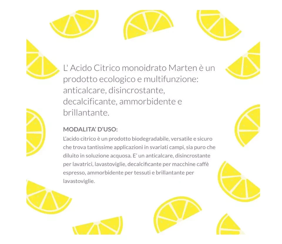 Acido Citrico 1 KG Ecologico Monoidrato Anticalcare Brillantante Disincrostante