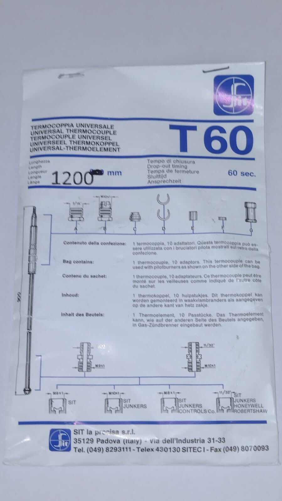 TERMOCOPPIA UNIVERSALE 120cm 3440099 SIT 0.208.004