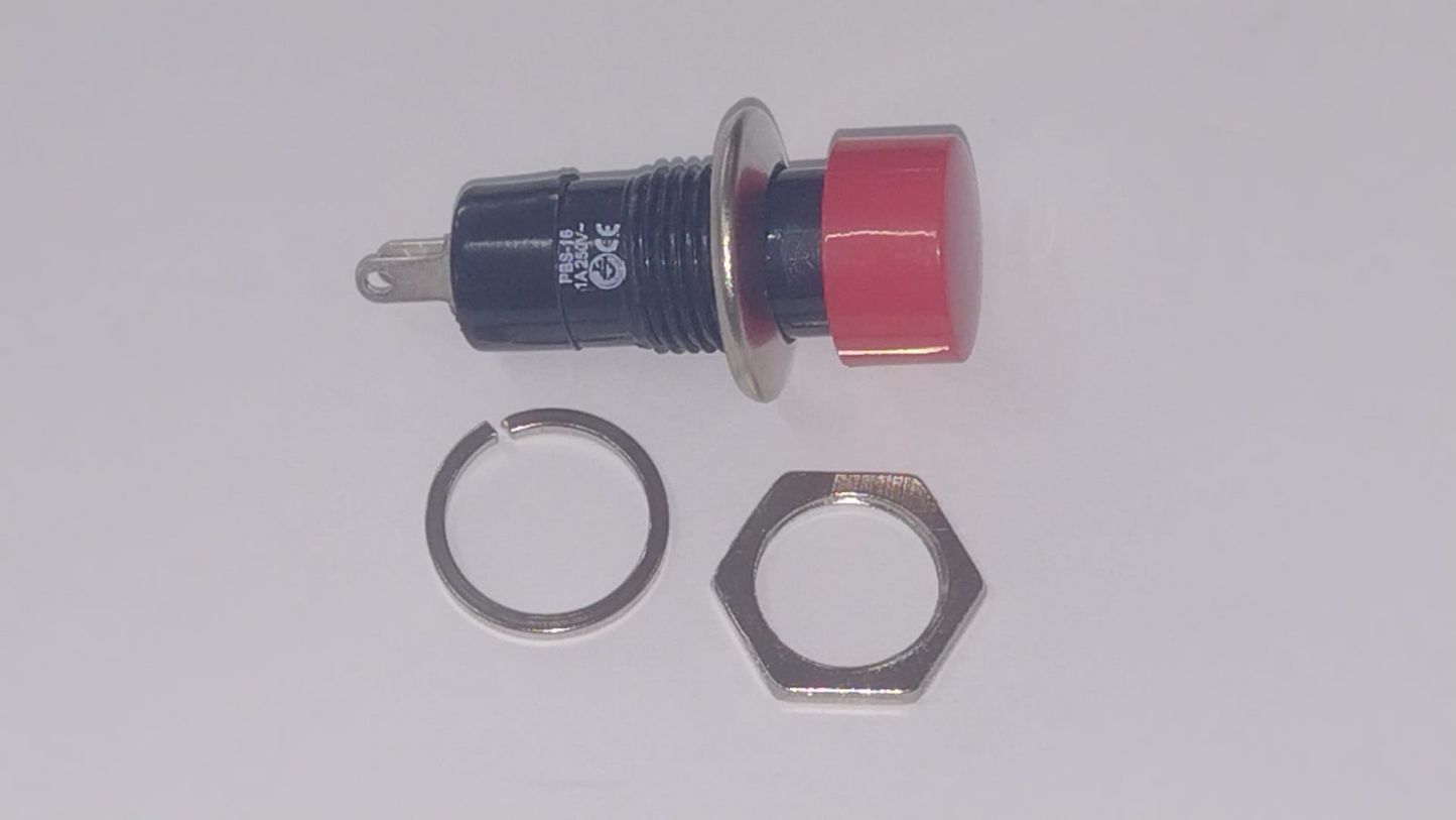 PULSANTE N.A. A SALDARE 25V PUSH ON ROSSO DIAMETRO FILETTO 11,5mm