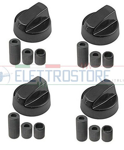 MANOPOLA UNIVERSALE PER CUCINA A GAS NERE INNESTO 6 -7 - 8mm 4 PEZZI