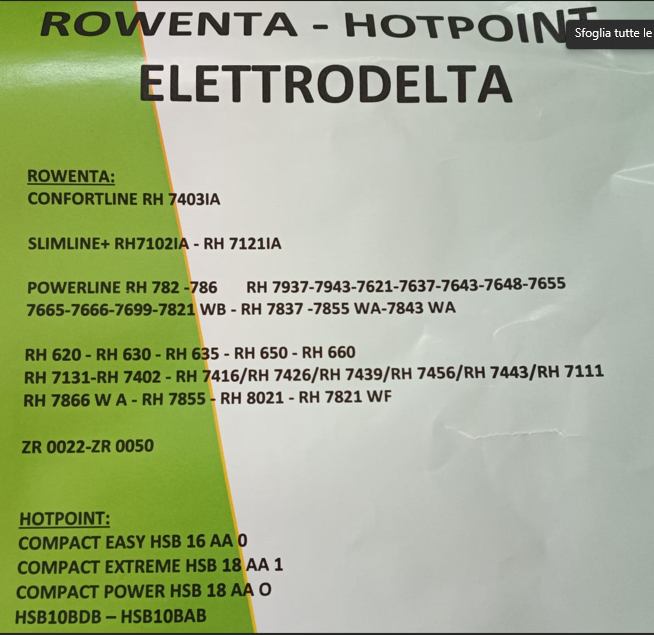 ROWENTA 8 SACCHETTI SCOPA ELETTRICA RH620-630-635-640-650-660-670-680 RW19