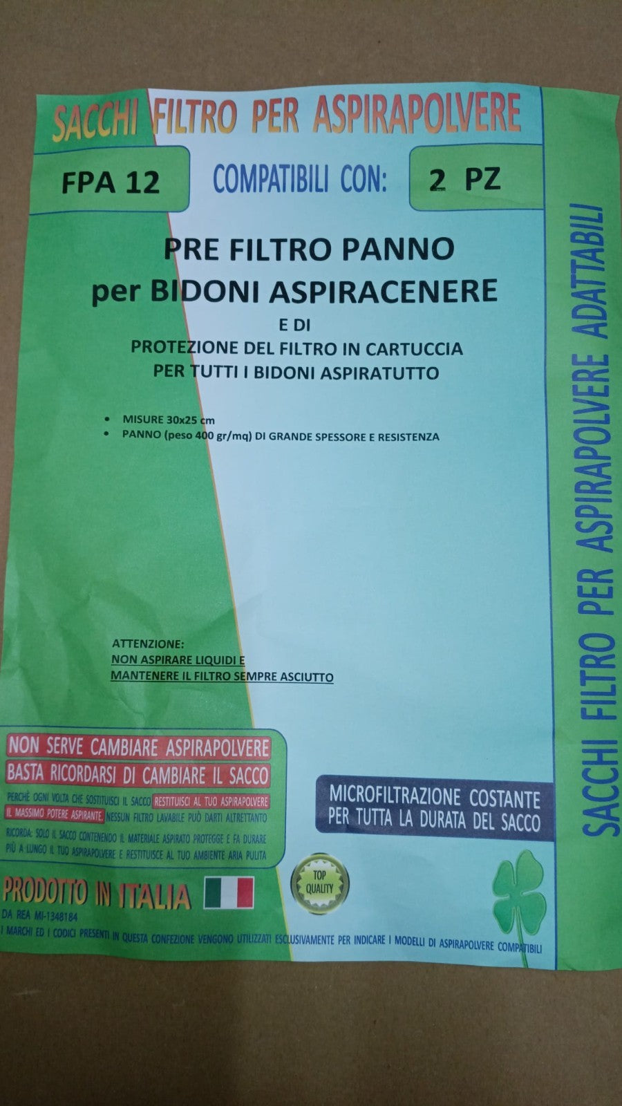 PRE FILTRO PANNO per BIDONI ASPIRACENERE KIT2pz