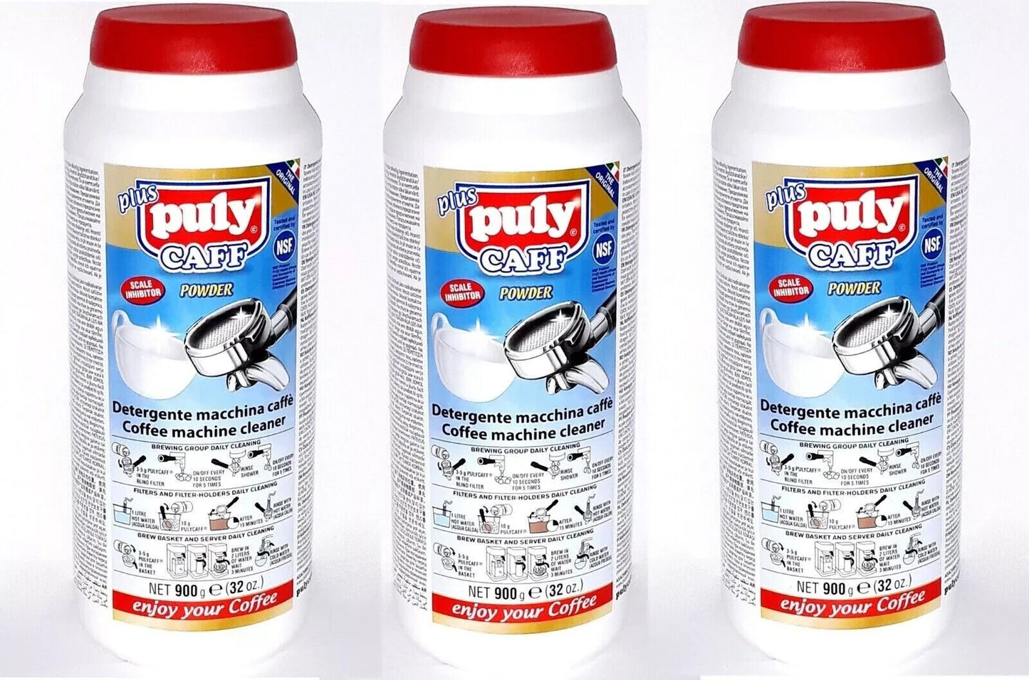 PULY CAFF DETERGENTE MACCHINA ESPRESSO CAFFE' PROFESSIONALI 900gr 3 BARATTOLI