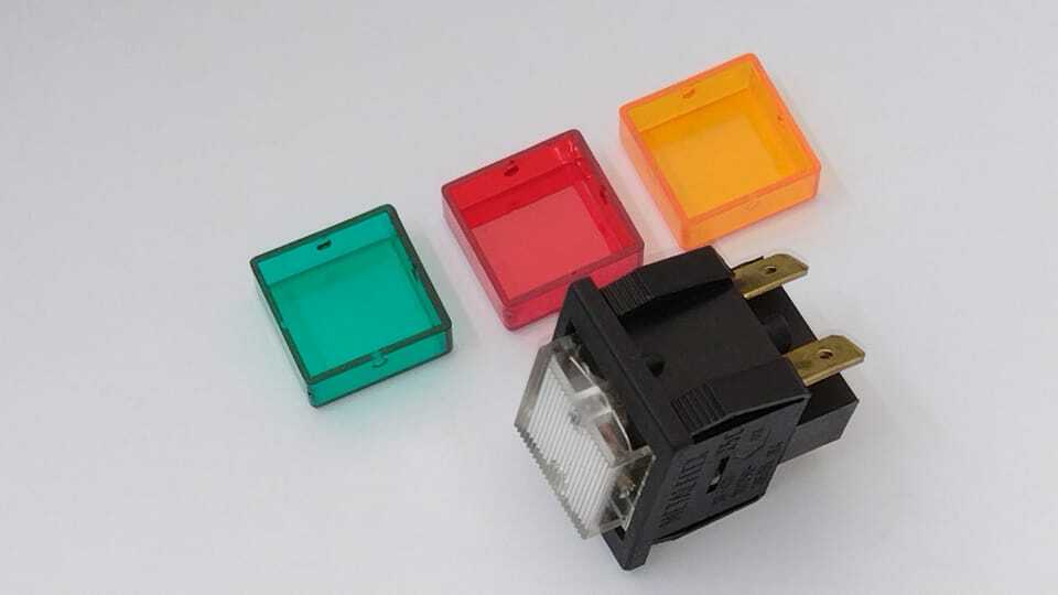 INTERRUTTORE BIPOLARE LUMINOSO TRASPARENTE ROSSO GIALLO VERDE 250V 16A