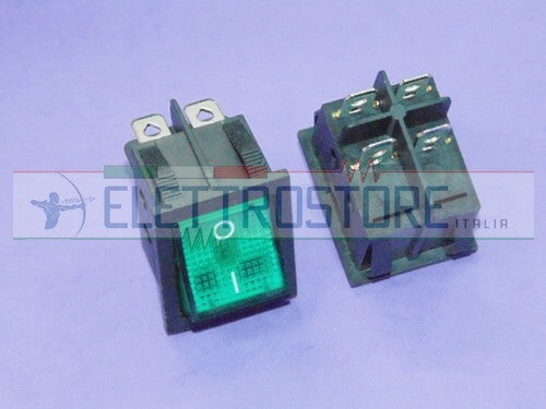 INTERRUTTORE LUMINOSO VERDE 0-1 4 CONTATTI 31,5x25mm 250V 8A