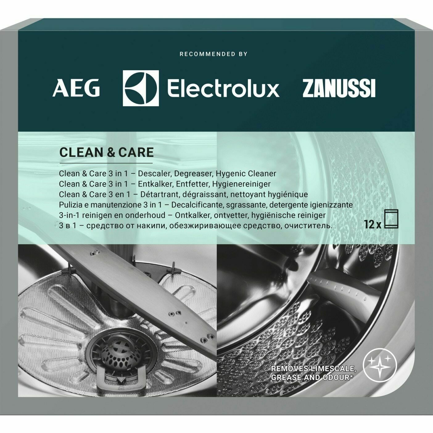SGRASSANTE DISINCROSTANTE LAVATRICE ELECTROLUX ORIGINALE CLEAN & CARE 12 DOSI