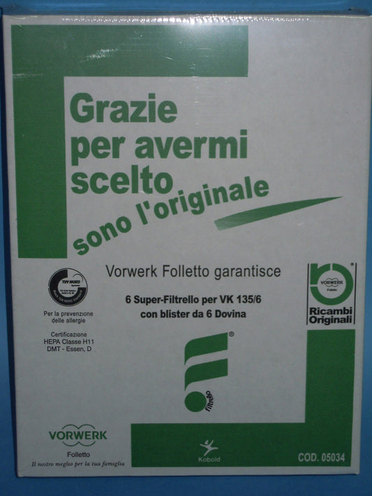 SACCHI FOLLETTO VK135/136 ORIGINALI VORWERK MICROFIBRA + 6 DOVINA