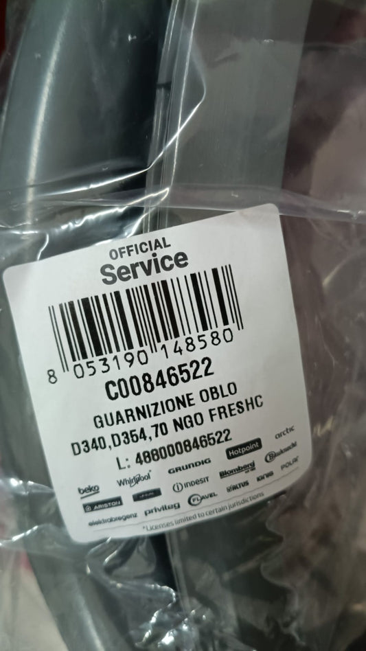 GUARNIZIONE A SOFFIETTO OBLÒ LAVATRICE ARISTON INDESIT C00846522 ORIGINALE