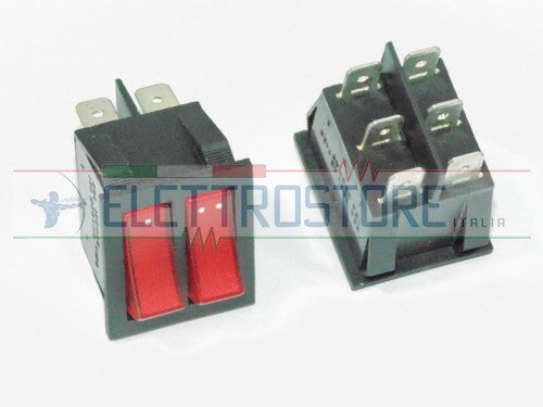 INTERRUTTORE DOPPIO INTERRUTTORE LUMINOSO 15A 250VAC FRONTE 25,5x30,5mm