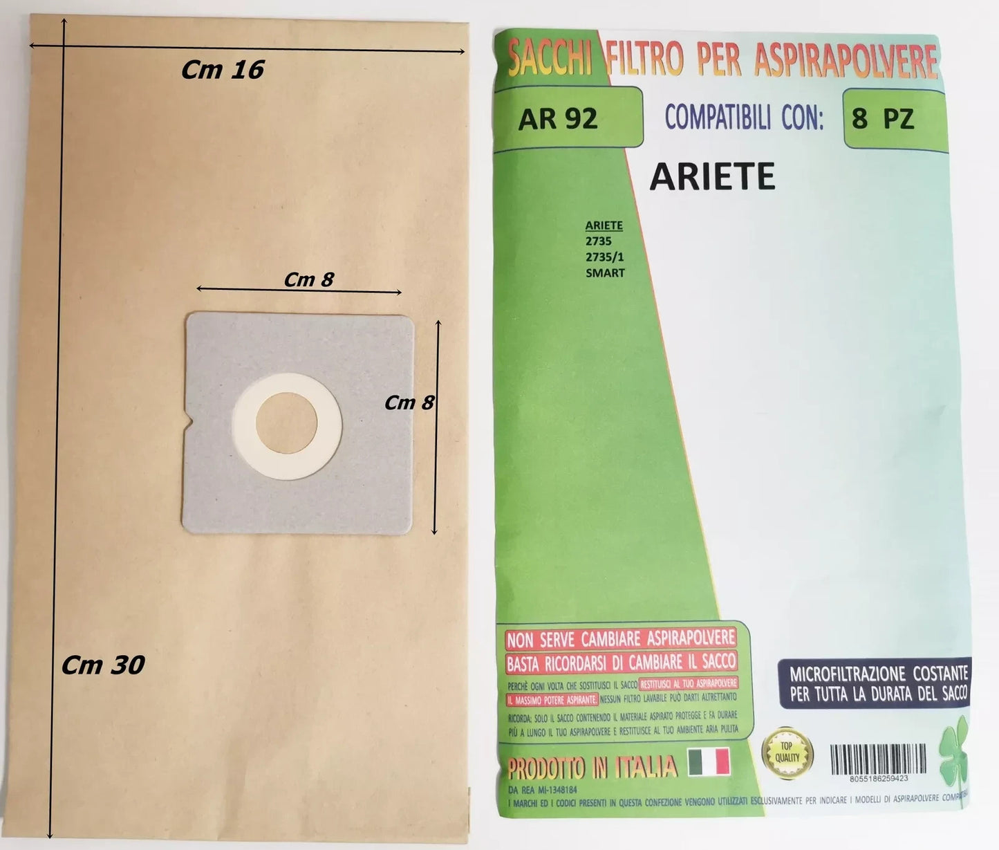 8 SACCHETTI ASPIRAPOLVERE  ARIETE 2735 2735/1 SMART AT5185392700