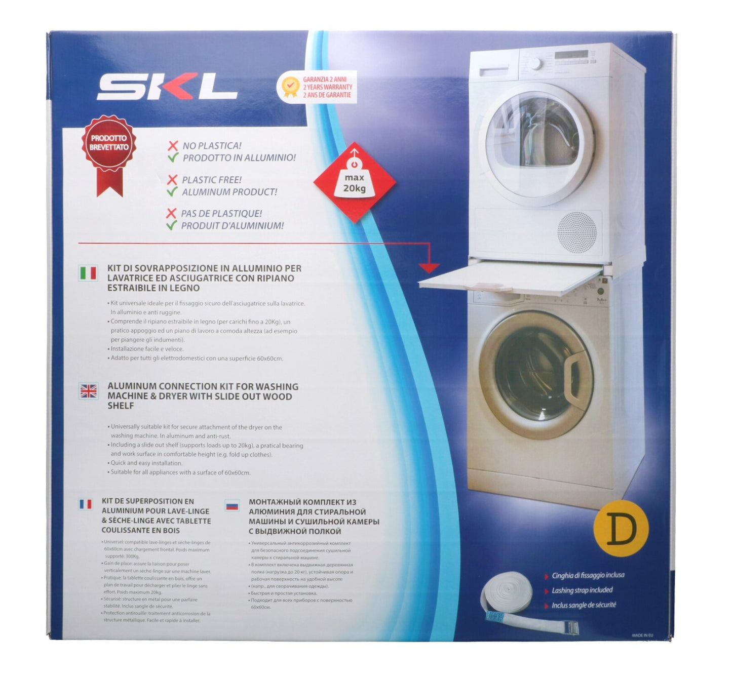 KIT COLONNA SOVRAPPOSIZIONE ASCIUGATRICE A LAVATRICE 60X60 RIPIANO SCORREVOLE