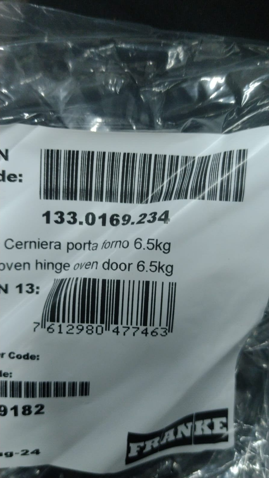 FRANKE CERNIERA PORTA FORNO FRANKE ORIGINALE 133.0169.234 6.5KG 1pz 1999182