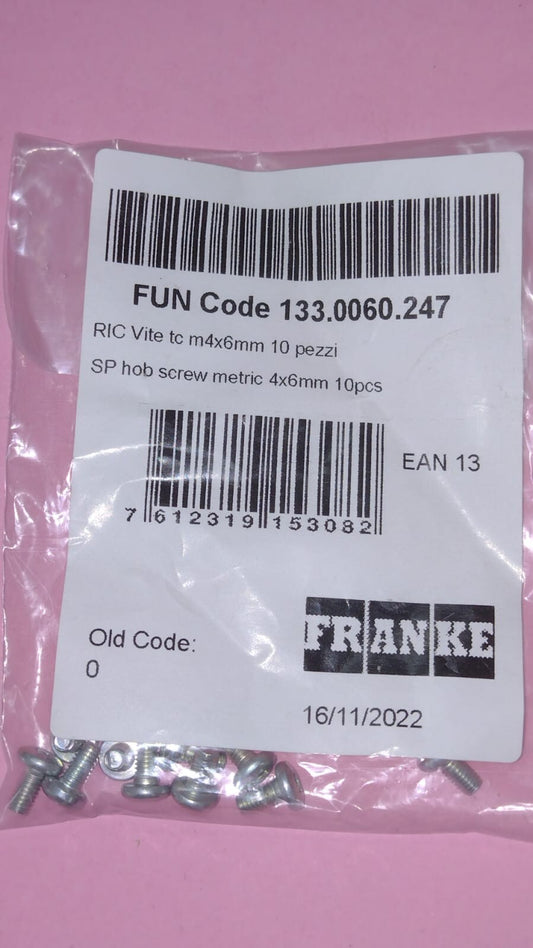 SET 10 VITI ORIGINALI PIANI COTTURA  FRANKE 133.0060.247 4x6 mm