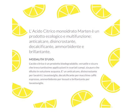 Acido Citrico 1 KG Ecologico Monoidrato Anticalcare Brillantante Disincrostante