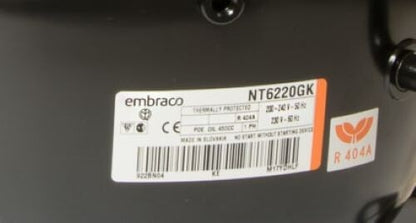 COMPRESSORE EMBRACO NT6220GK R404a MHBP 14,5cc