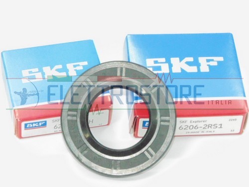 KIT CUSCINETTI SKF 6205 - 6206 + PARACQUA  LAVATRICE LG 37x66x9.5/12 .