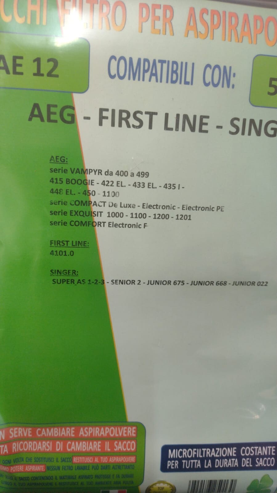 AEG 5 SACCHETTI ASPIRAPOLVERE AEG VAMPYR AE12