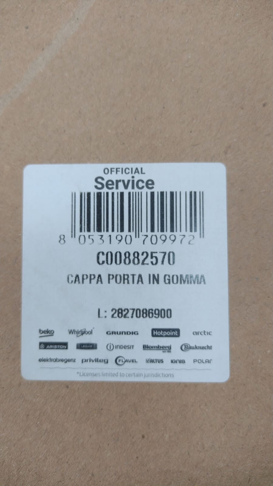 BEKO SOFFIETTO OBLO'  LAVATRICE 2827086900 C00882570