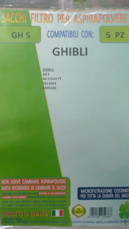 5 SACCHETTI ASPIRAPOLVERE GHIBLI AS5 - AS5 EVO FT - 2312043 - 6595030 GH 5