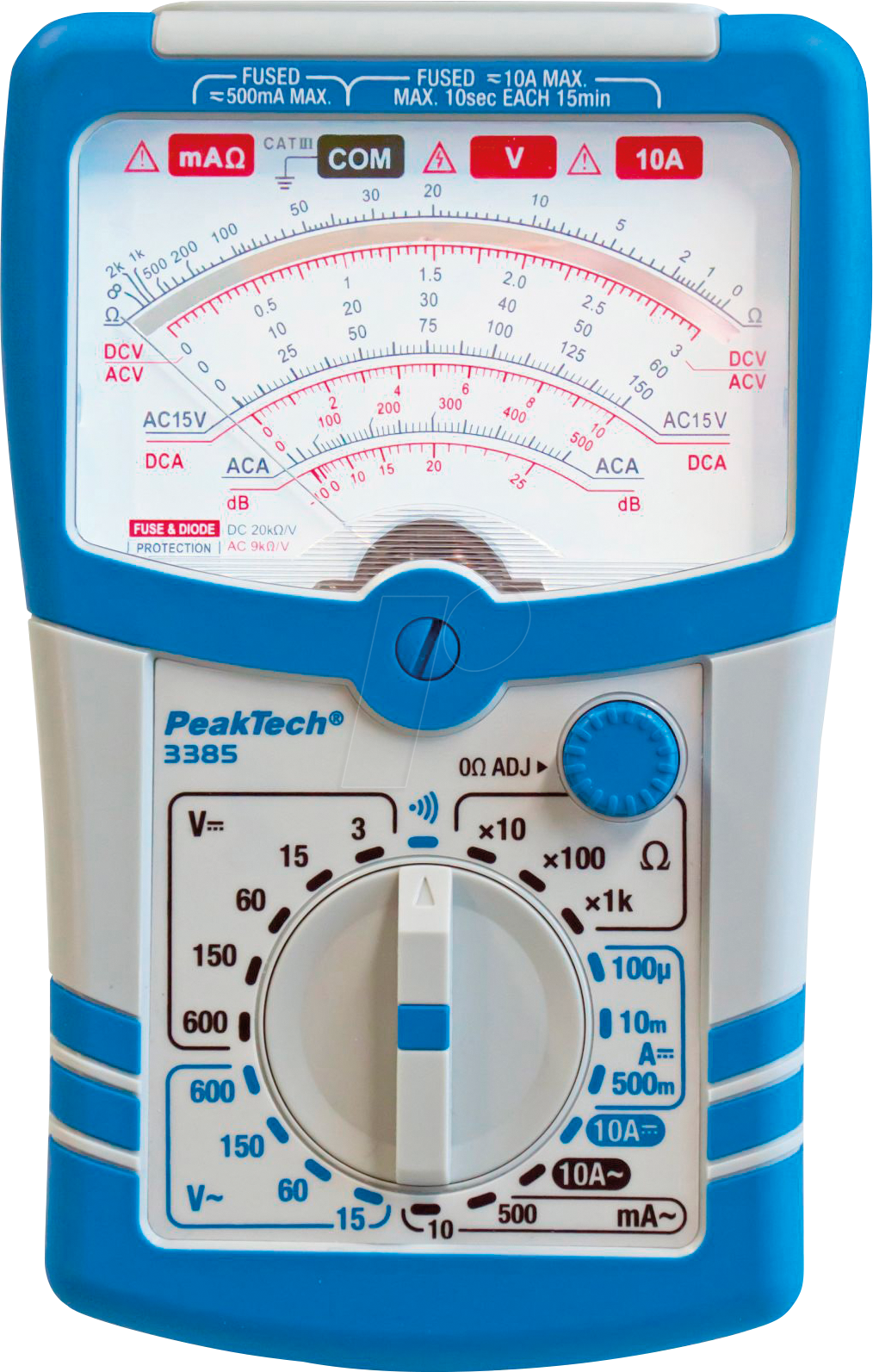 Multimetro analogico 600 V PeakTech 3385 MULTIMETRO ANALOGICO 10A AC/DC