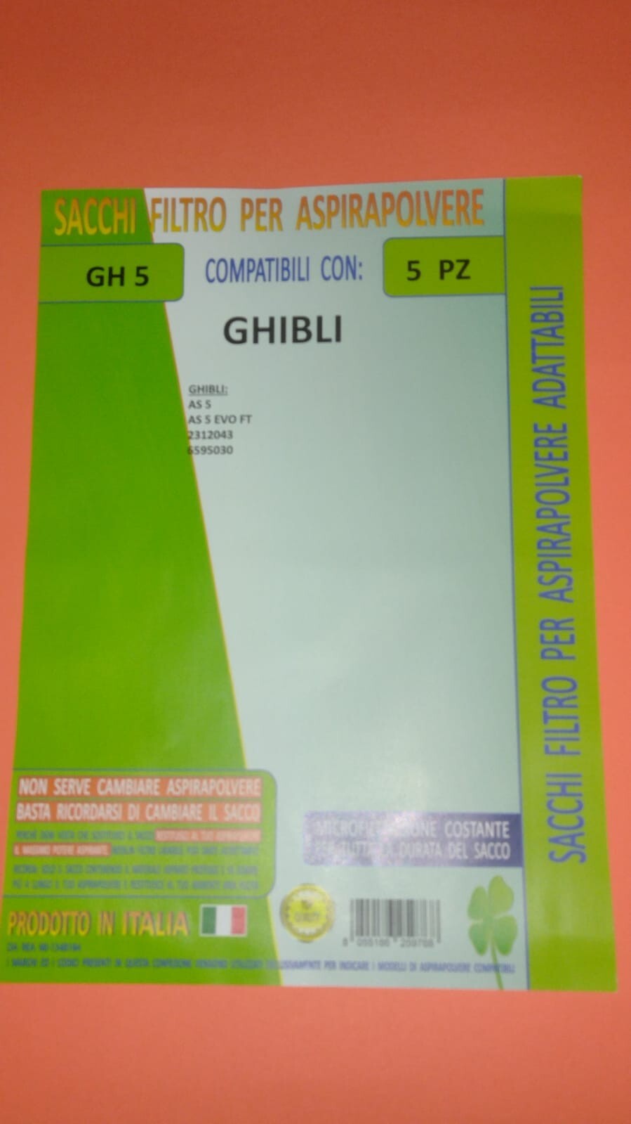 GH5 5 SACCHETTI ASPIRAPOLVERE GHIBLI AS5 - AS5 EVO FT - 2312043 - 6595030