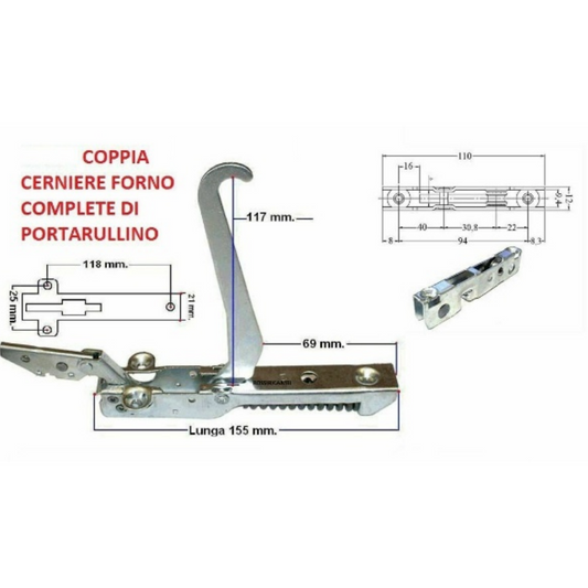 NARDI COPPIA CERNIERE PORTA FORNO 155 X 22 CM SPORTELLO MOLLE COMPLETE KCF3690