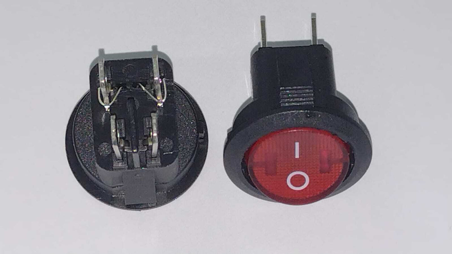 INTERRUTTORE BIPOLARE LUMINOSO ROSSO 4 CONTATTI  Ø 20mm 6A 250V  faston 4,8mm