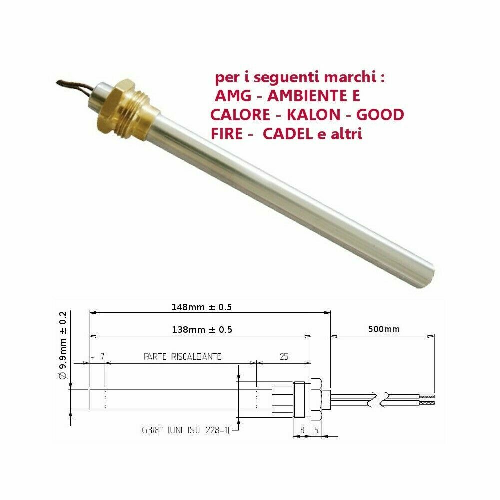 Resistenza Candeletta Stufa a pellet 3/8 300W 150mm 9,9mm AMG CADEL 14701024