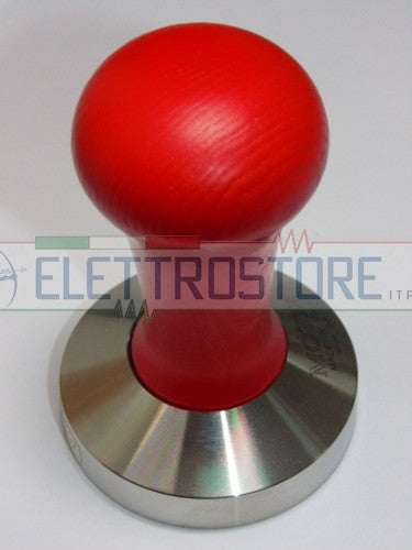 PRESSINO MANICO LEGNO ROSSO CON BASE INOX D.58mm FONDO PIATTO PRES794