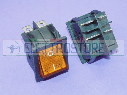 INTERRUTTORE LUMINOSO GIALLO 0-1 4 CONTATTI 31,5x25mm 250V 8A