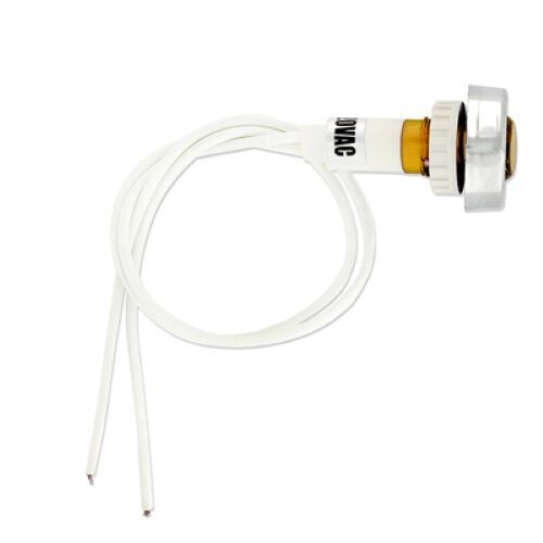 Spia luminosa di colore arancione tonda ø 10mm con fili ghiera cromata
