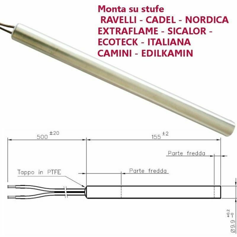 RESISTENZA CANDELETTA ACCENSIONE STUFA A PELLET Diam.9,9mm 300 W 155mm NORDICA
