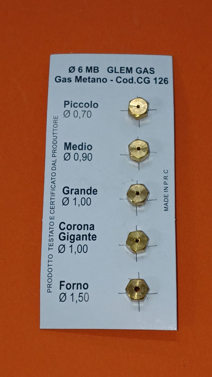 UGELLI INIETTORI Ø 6MB GAS METANO Ø 0,70+0,90+1,00+1,00+1,50
