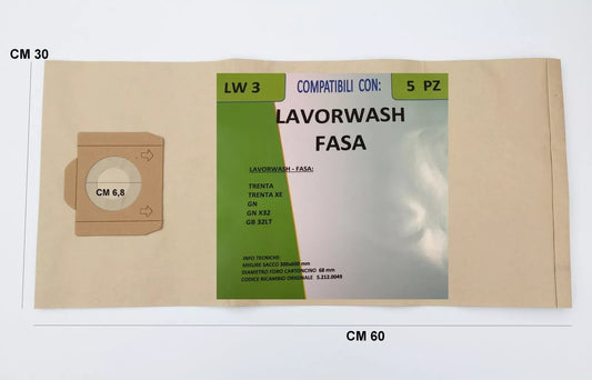 5 SACCHETTI ASPIRAPOLVERE ADATTI LAVORWASH FASA TRENTA / GN / GB 5.212.0049 LW 3