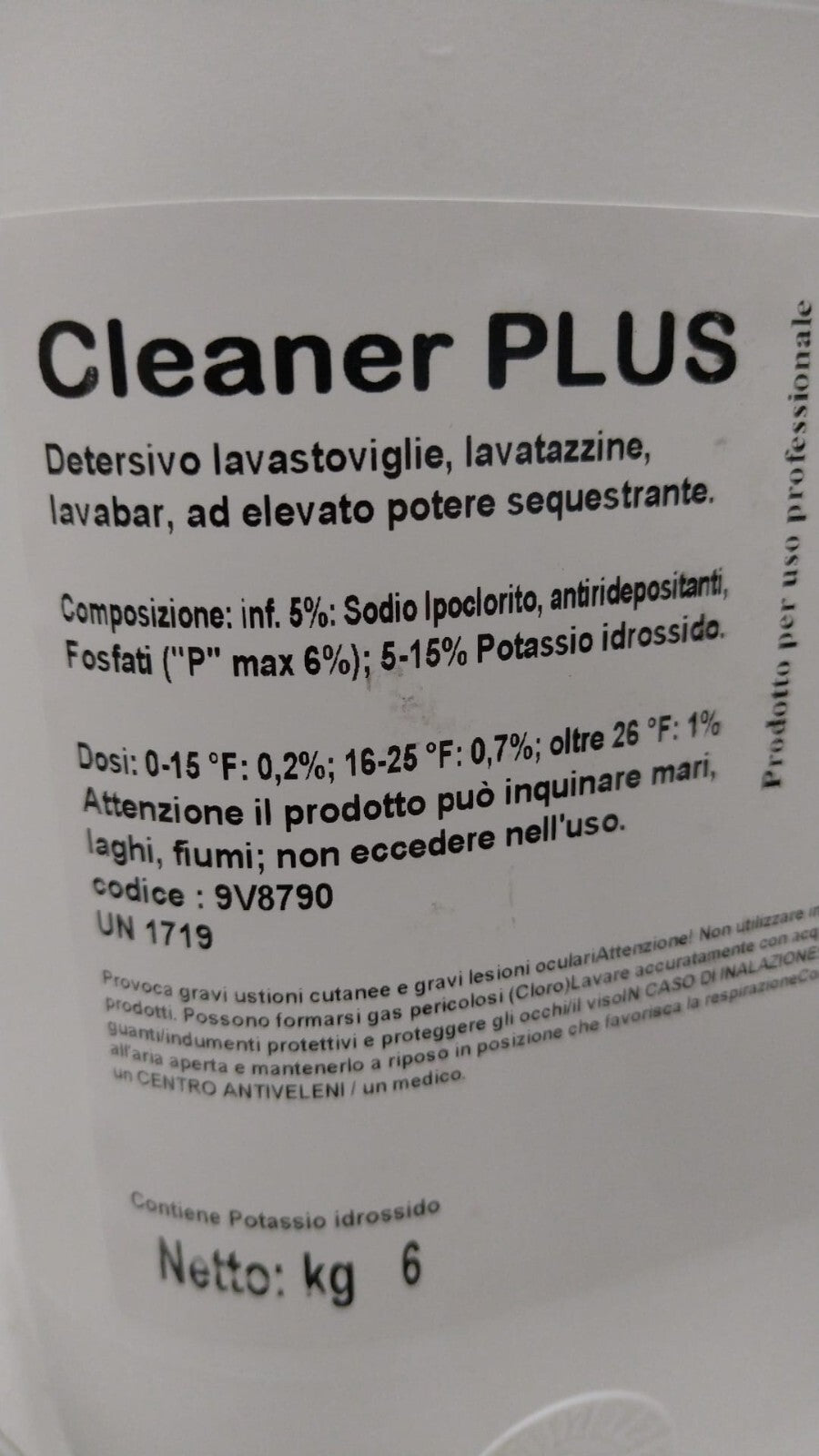 DETERSIVO LAVASTOVIGLIE CLEANER PLUS 6Kg -USO PROFESSIONALE