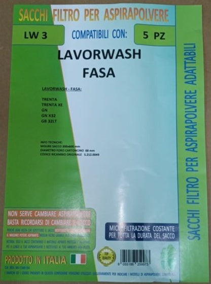 LAVORWASH 5 SACCHETTI BIDONE FASA TRENTA / GN / GB 5.212.0049 LA52120049 LW3