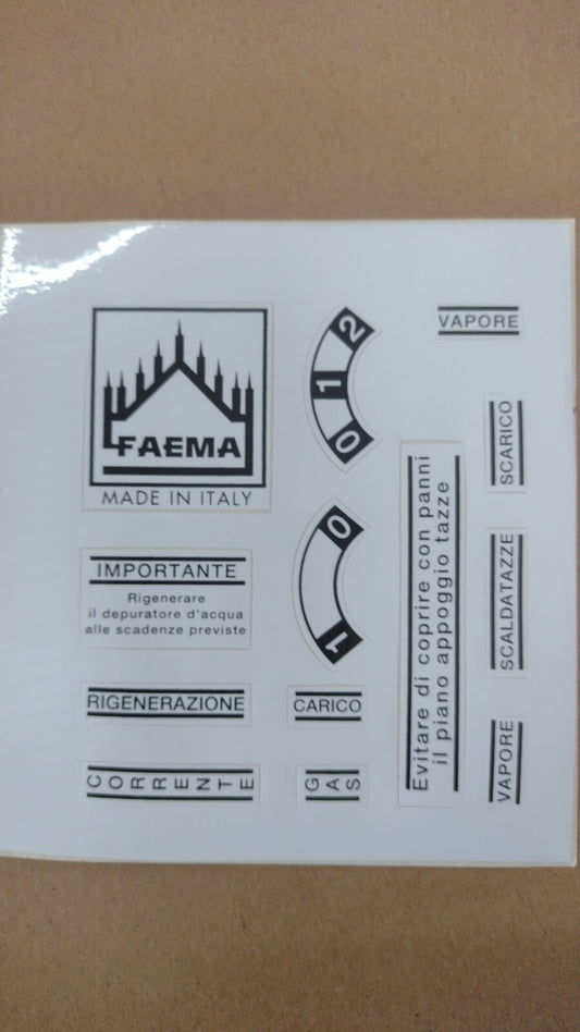 ETICHETTA ADESIVA FAEMA P4/NOSTOP SCRITTE IN NERO ADESIVI PER FAEMA E64 E66