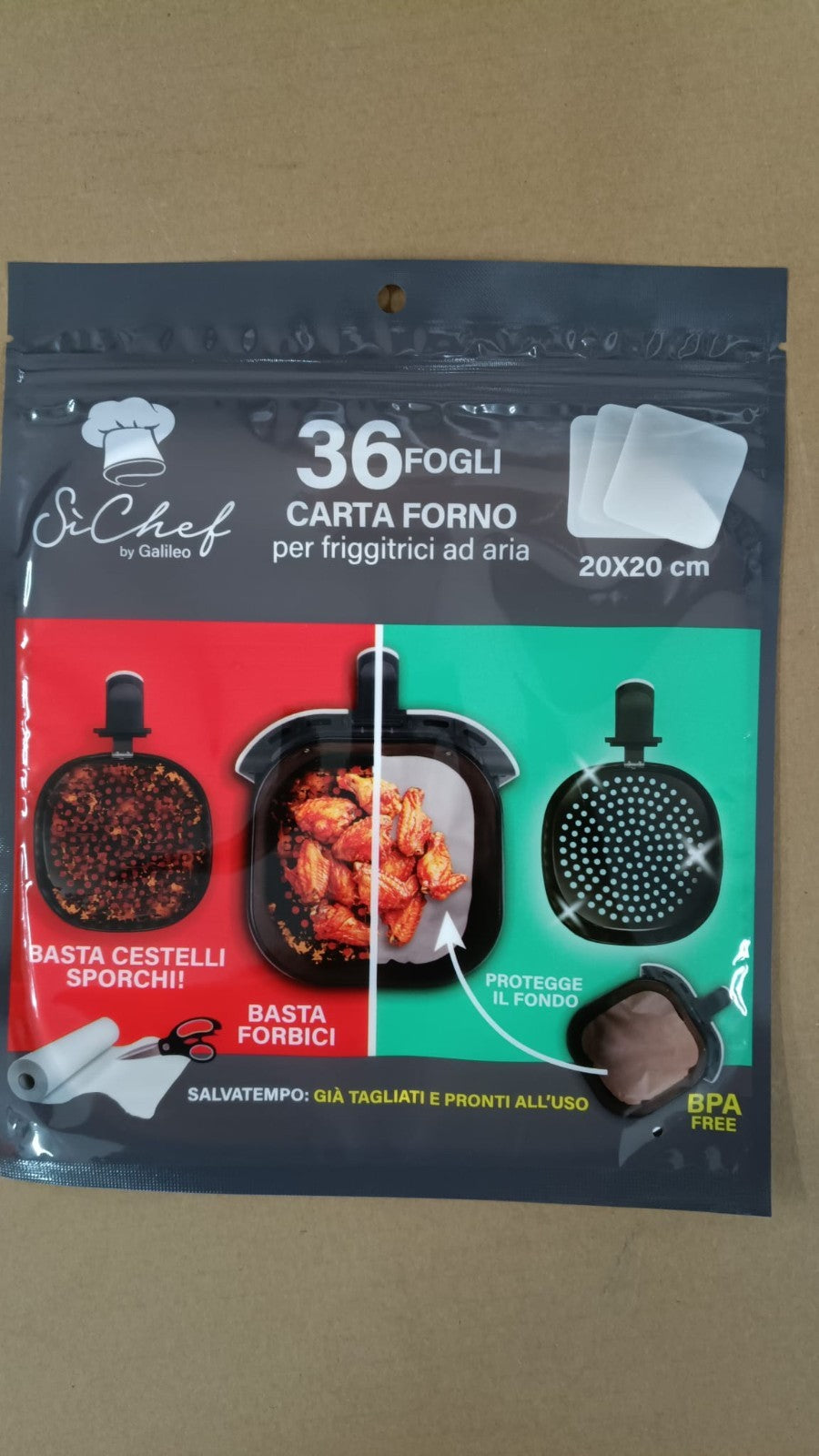 36 FOGLI CARTA FORNO PER FRIGGITRICI AD ARIA 20x20cm UNIVERSALI