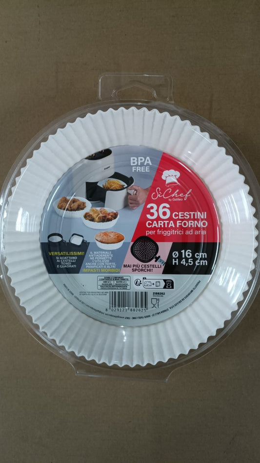 36 CESTINI CARTA FORNO PER FRIGGITRICI AD ARIA ø 16cm ALTEZZA 4,5cm UNIVERSALI