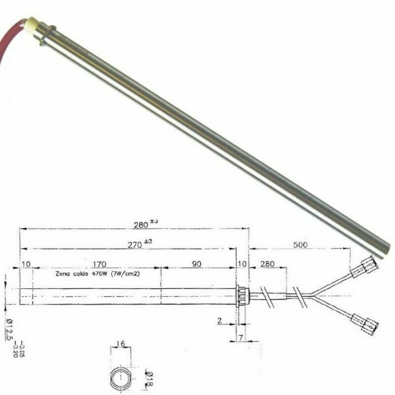 Resistenza stufe a pellet 12,5mm 28cm 470w EdilKamin UTXS010384 03180027 ROTFIL