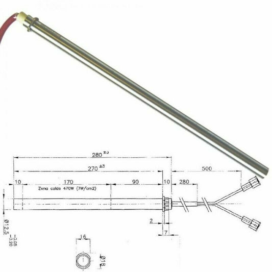 Resistenza stufe a pellet 12,5mm 28cm 470w EdilKamin UTXS010384 03180027 ROTFIL