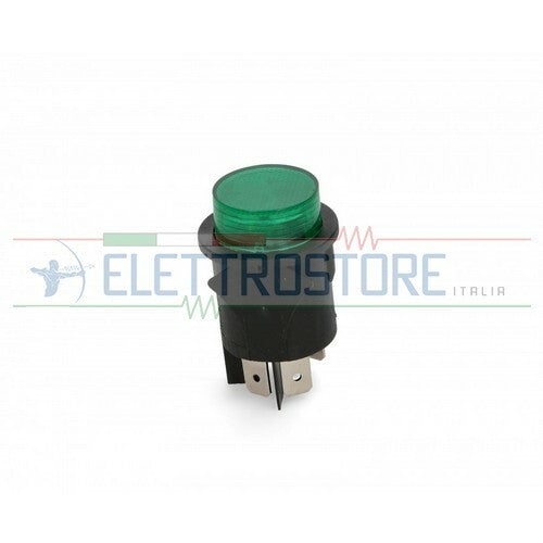 INTERRUTTORE BIPOLARE TONDO VERDE LUMINOSO Ø24mm. 250V 16A 4 contatti